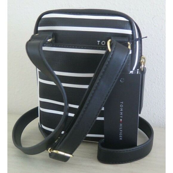 Tommy Hilfiger 69J4451 001 Black/White Striped PU Leather Small Crossbody Bag - Picture 2 of 8